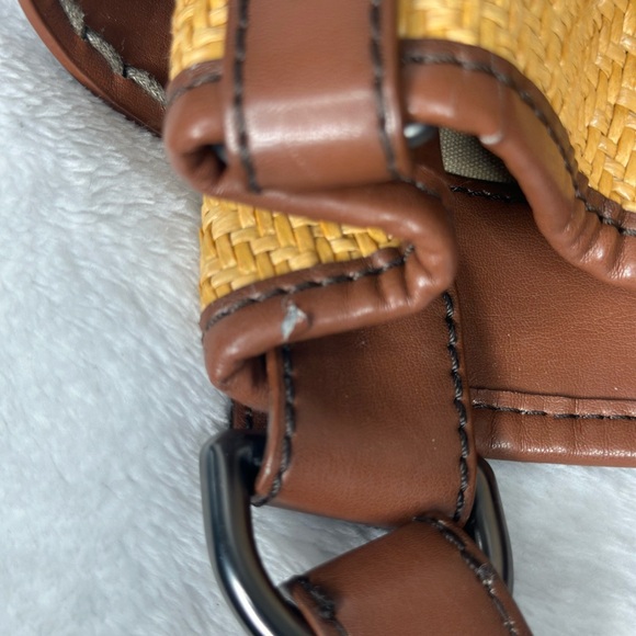 Francesco Biasia Beige Straw Brown Faux Leather Purse Shoulder Bag Satchel Tote - Picture 5 of 14